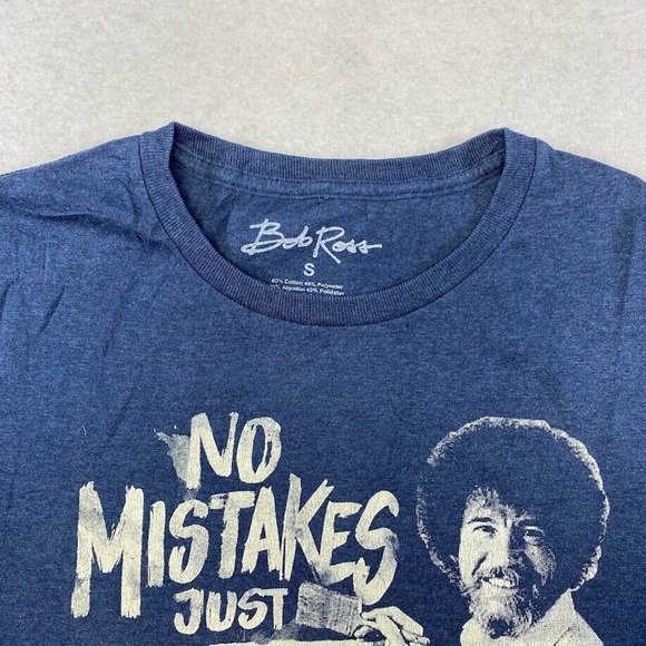 Bob Ross No Mistakes Just Happy Accidents Tee Thrifted Vintage Style Size S - Picture 7 of 8